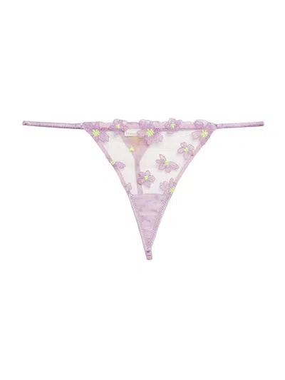Fleur Du Mal Petal Embroidered Thong In Spring Lavender