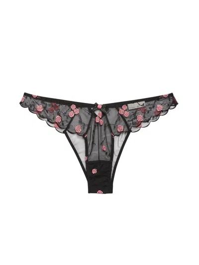Fleur Du Mal Women's Rose Vine Embroidered Cheeky Panty In Black