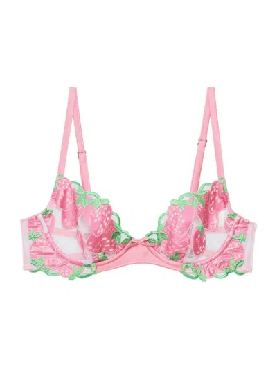 Fleur Du Mal Strawberry-motif Panelled Bra In Pink Cadillac