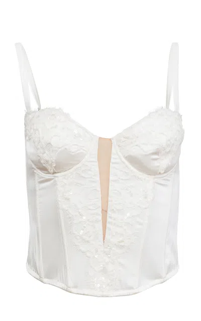 Fleur Du Mal X Galia Lahav Beaded Iris Lace Bustier In White