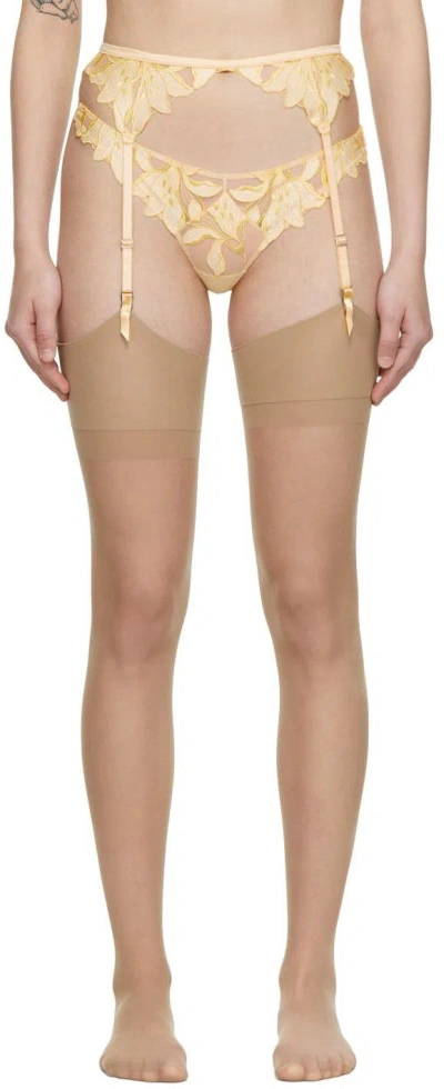 Fleur Du Mal Yellow Lily Garter Belt In 0613 Daffodil