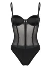 Fleur Du Mal Silk And Mesh Bodysuit Black In Black