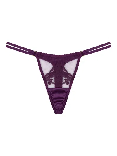 Fleur Of England Cecilia Double-strap Embroidered Thong In Purple