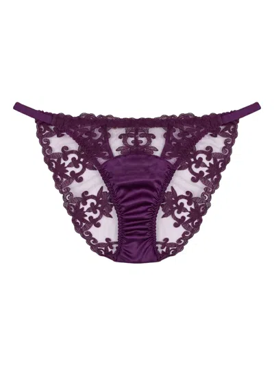 Fleur Of England Cecilia Lace-trimmed Satin Briefs In Purple