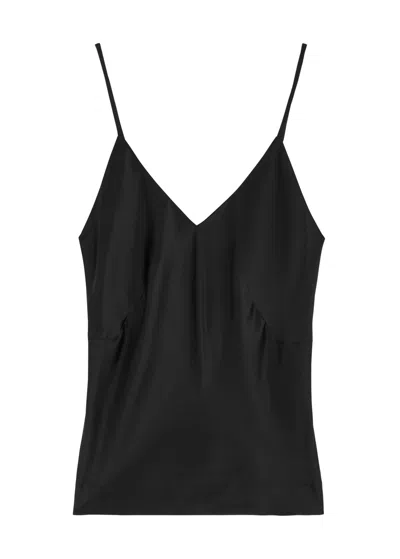 Fleur Of England Fleur De Jour Silk-satin Pyjama Top In Black