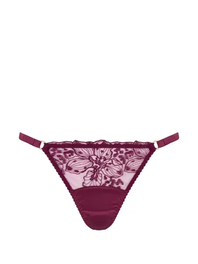 Fleur Of England Floral-embroidered Thong In Purple