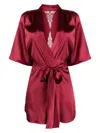 Fleur Of England Gisele Belted Silk-blend Robe In Red