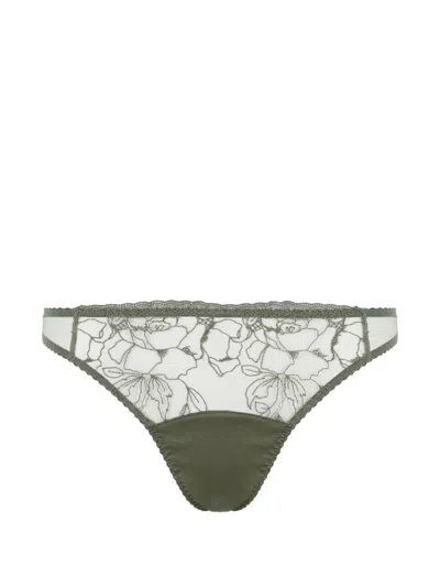 Fleur Of England Iona Floral-embroidered Thong In Green