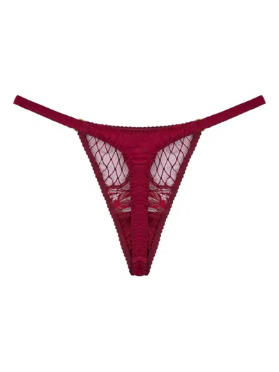 Fleur Of England Lace-paneled Silk Thong In Red