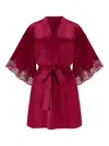 Fleur Of England Lace-trimmed Silk Robe In Red