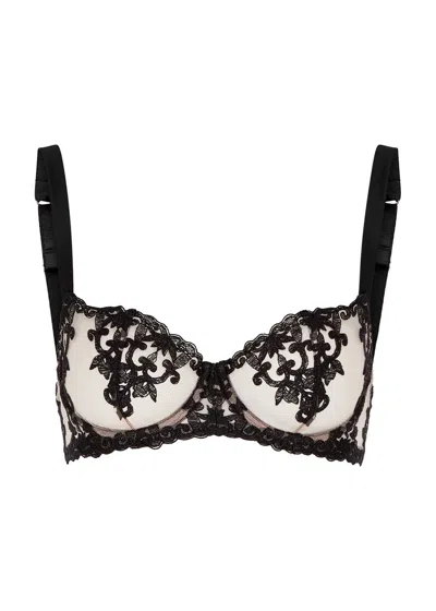 Fleur Of England Onyx Embroidered Tulle Balcony Bra In Black