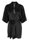 Fleur Of England Onyx Silk-blend Satin Robe In Black