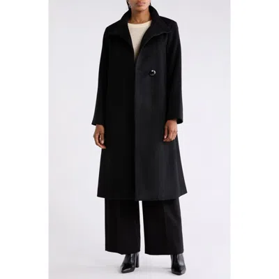 Fleurette Asymmetrical Stand Collar Wool Blend Maxi Coat In Black