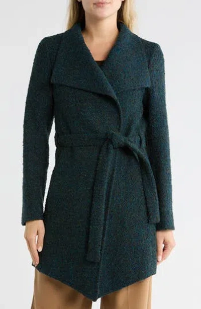 Fleurette Bouclé Wrap Coat In Green