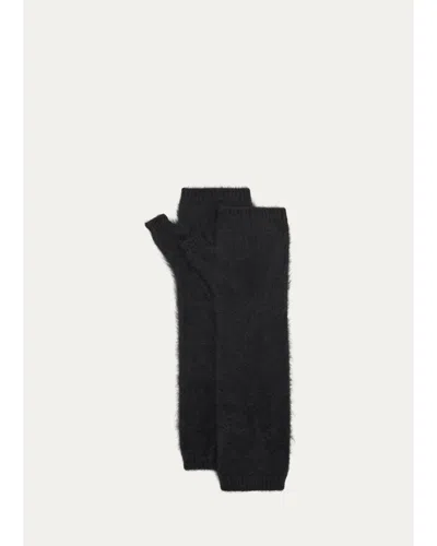 Fleurette Brushed Cashmere Fingerless Gloves In Black