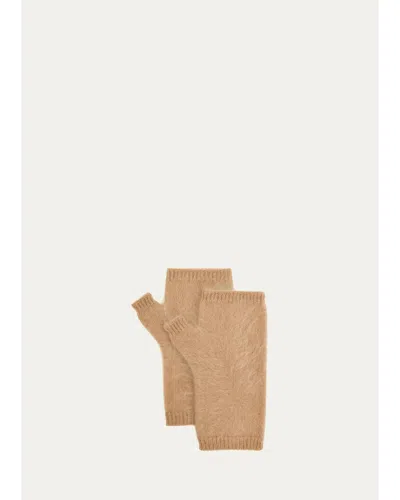 Fleurette Brushed Cashmere Fingerless Gloves In Brown