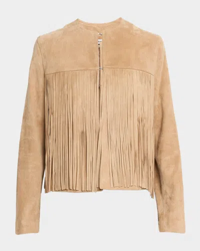 Fleurette Chloe Suede Fringe Jacket In Brown