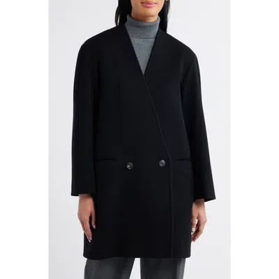Fleurette Clay Collarless Wool Coat In Black