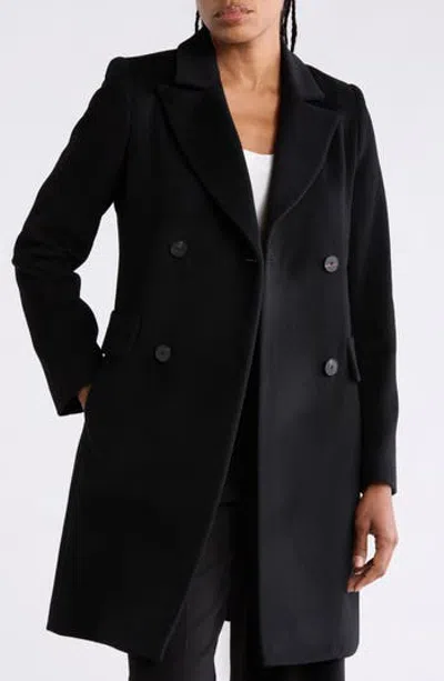 Fleurette Double Breasted Wool Blend Coat In Black