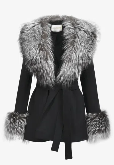 Fleurette Fur-trimmed Belted Wool Coat In Black