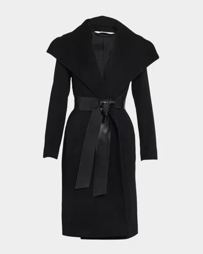 Fleurette Gemma Wool Wrap Coat With Leather Belt In Black