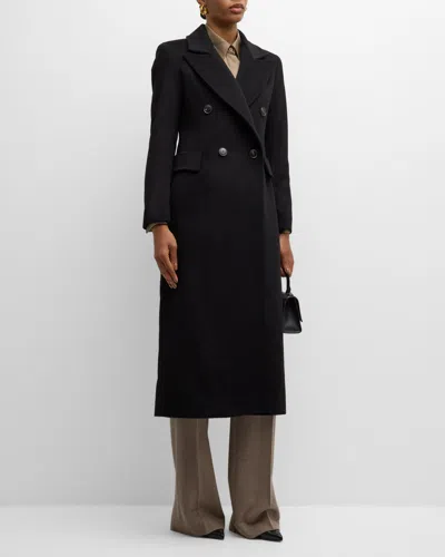 Fleurette Isla Double-breasted Long Cashmere Coat In Black