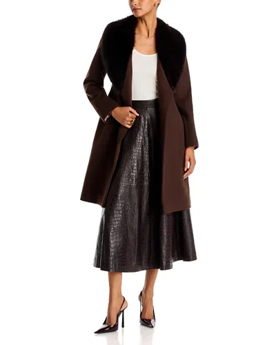 Fleurette Ivy Wool Faux Fur Collar Coat - Exclusive In Brown