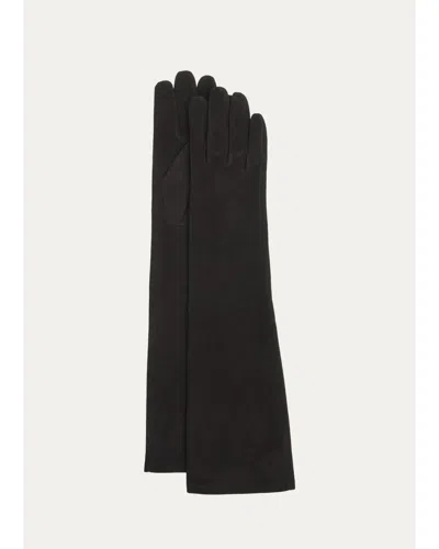 Fleurette Long Suede Gloves In Black