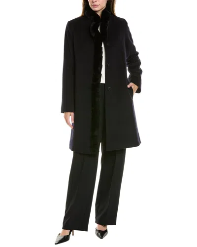Fleurette Long Wool-blend Coat In Blue