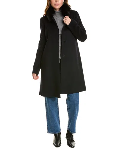 Fleurette Long Wool-blend Coat In Blue