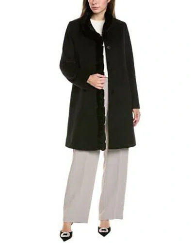 Pre-owned Fleurette Long Wool-blend Coat Women's In Black W/ Black