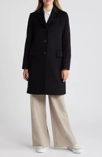 Fleurette Notch Collar Wool Coat In Black