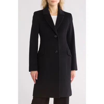 Fleurette Notch Lapel Wool Blend Coat In Black