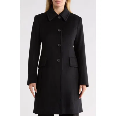 Fleurette Single Breasted Wool Blend Coat In Black