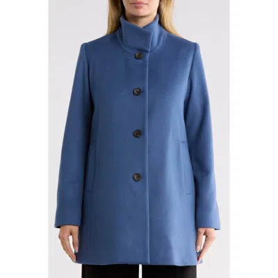 Fleurette Stand Collar Wool Car Coat In Blue