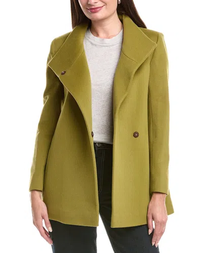 Fleurette Stand Collar Wool Coat In Green