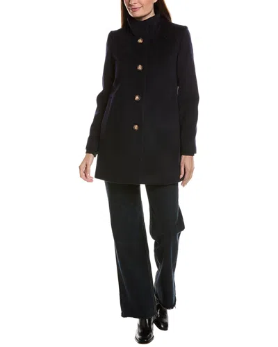 Fleurette Stand Collar Wool-blend Car Coat In Black