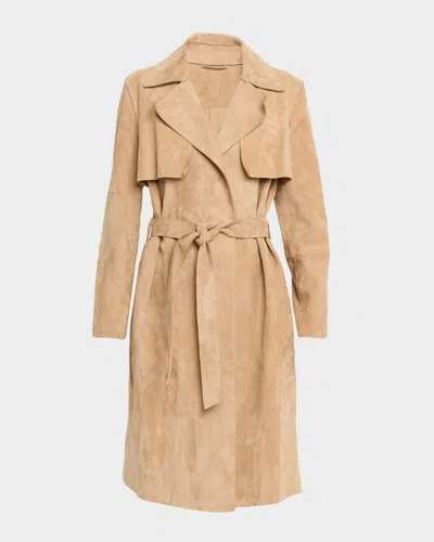 Fleurette Sylvie Suede Trench Coat In Neutral