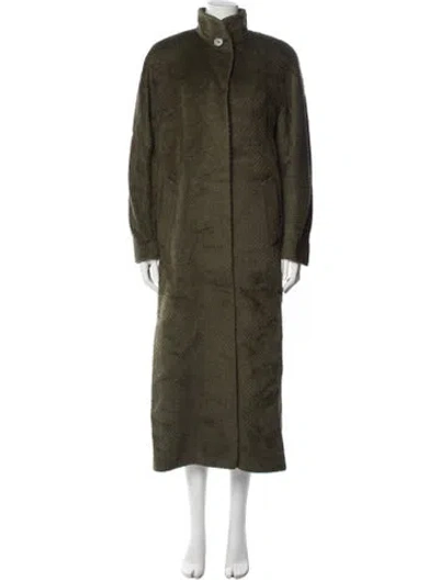 Pre-owned Fleurette Tweed Pattern Coat In Green