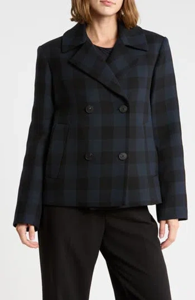 Fleurette Windowpane Wool Peacoat In Multi