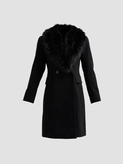 Fleurette Women's Sage Faux Fur Collar Coat In Black