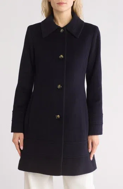 Fleurette Wool Blend Fit & Flare Coat In Navy