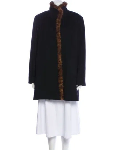 Pre-owned Fleurette Wool Patterned Coat In Black