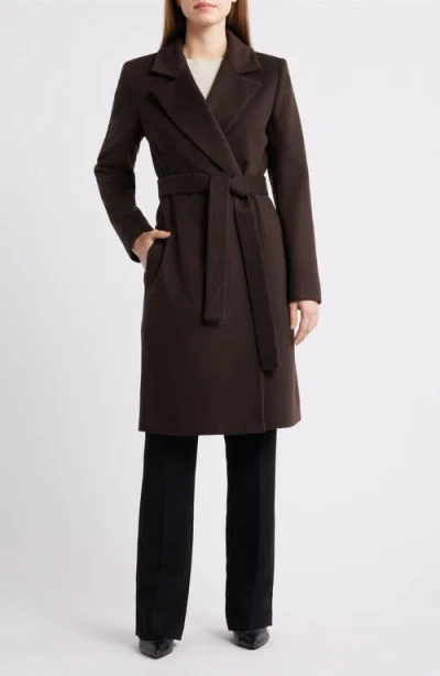 Fleurette Wool Wrap Coat In Brown