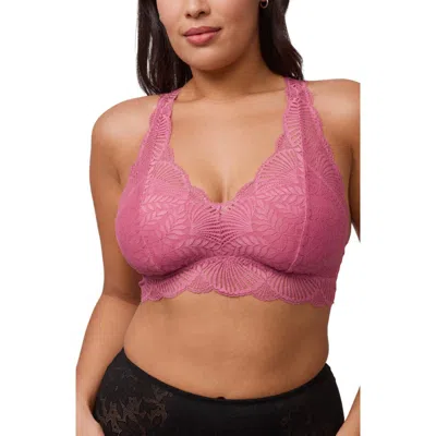 Fleur't Belle Epoque Full Cup Racerback Lace & Microfiber Bralette In Pink