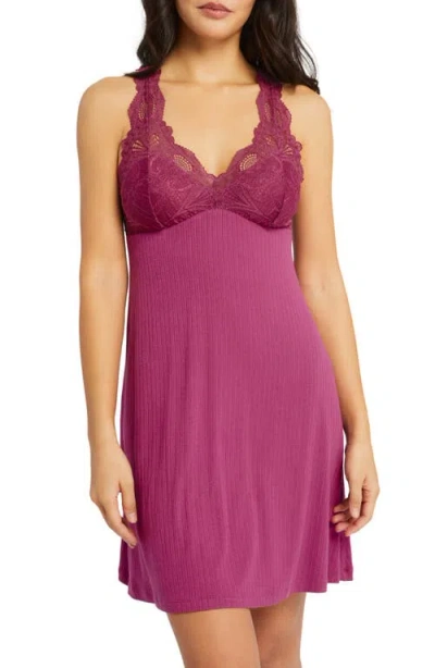 Fleur't Belle Epoque Lace Chemise In Cranberry Pointelle