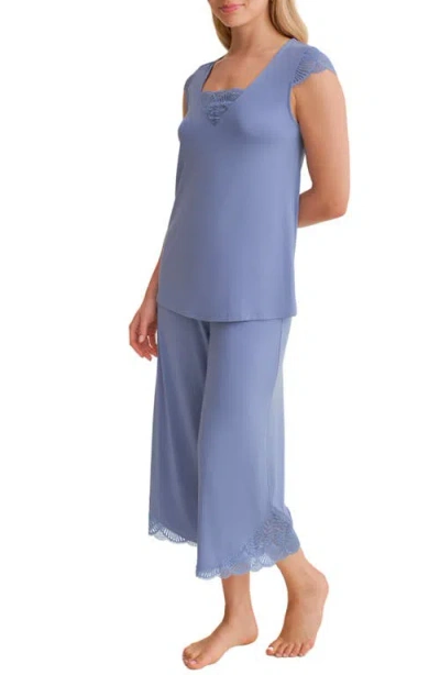 Fleur't Belle Époque Lace Trim Knit Capri Pajamas In Blue
