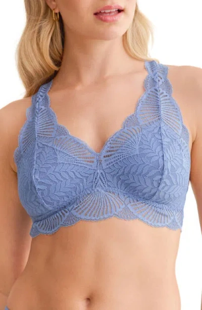 Fleur't Belle Epoque Racerback Lace & Microfiber Bralette In Blue