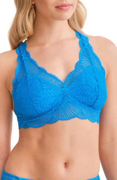 Fleur't Belle Epoque Racerback Lace & Microfiber Bralette In Blue