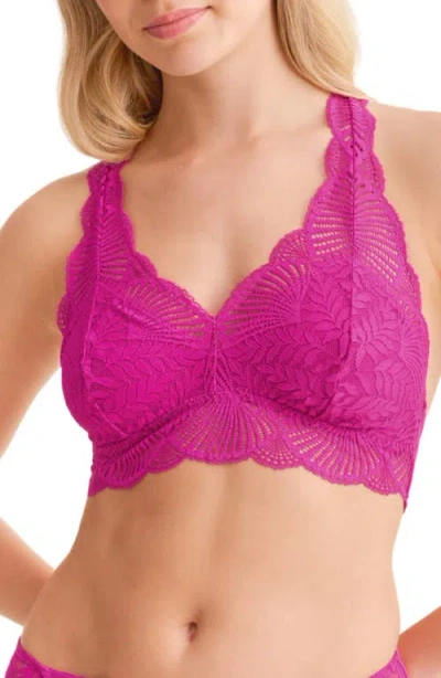 Fleur't Belle Epoque Racerback Lace & Microfiber Bralette In Pink